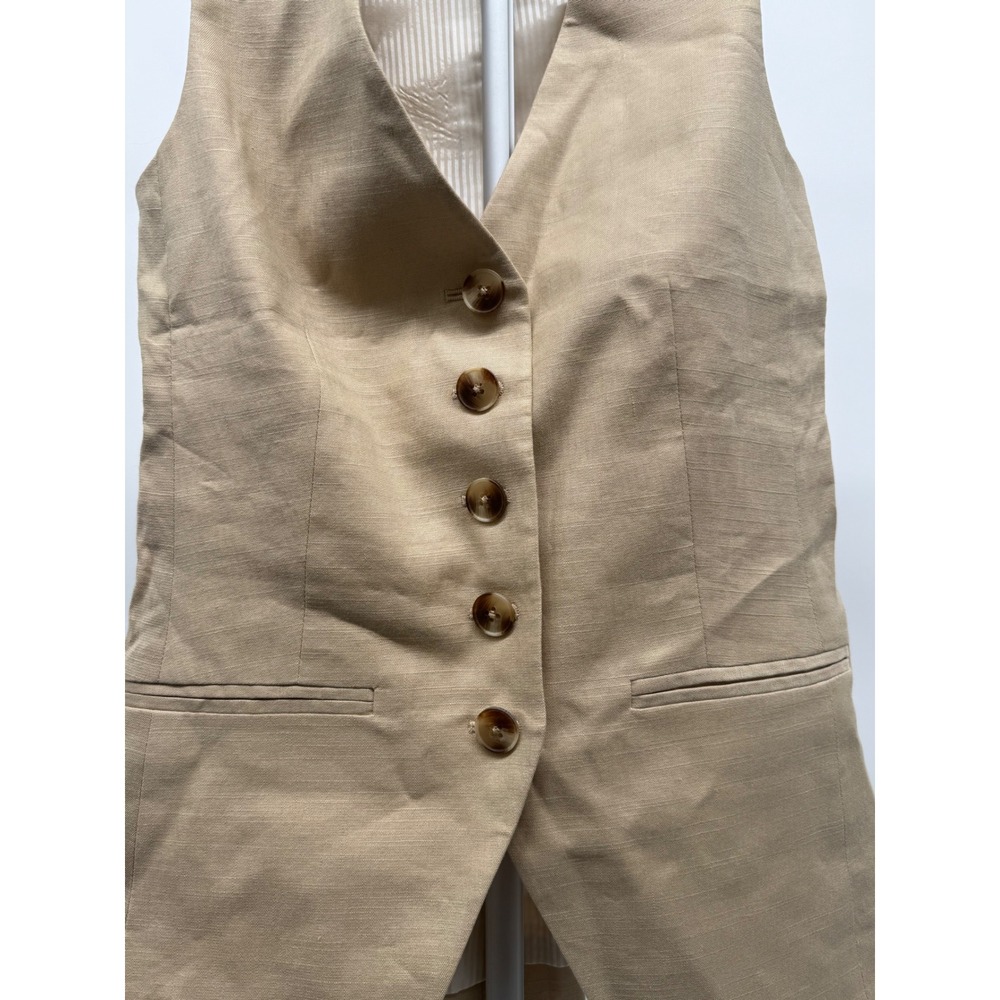Veronica Beard Life Linen Blend Vest Tan Luxury Button Front Cinch Back Size 0 - Picture 2 of 6